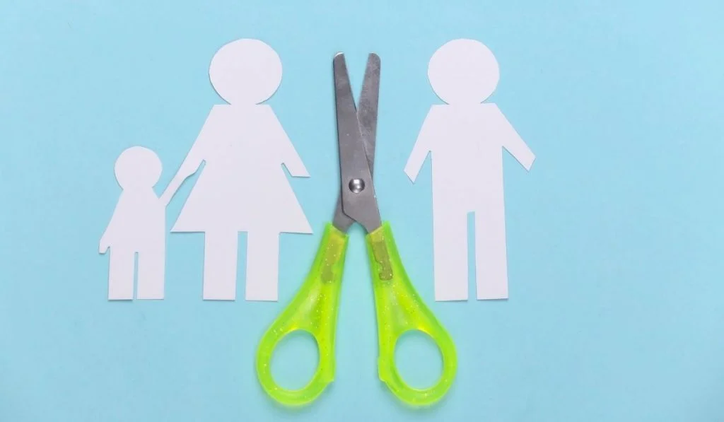 Imagem atual: casal de papel separado por tesoura